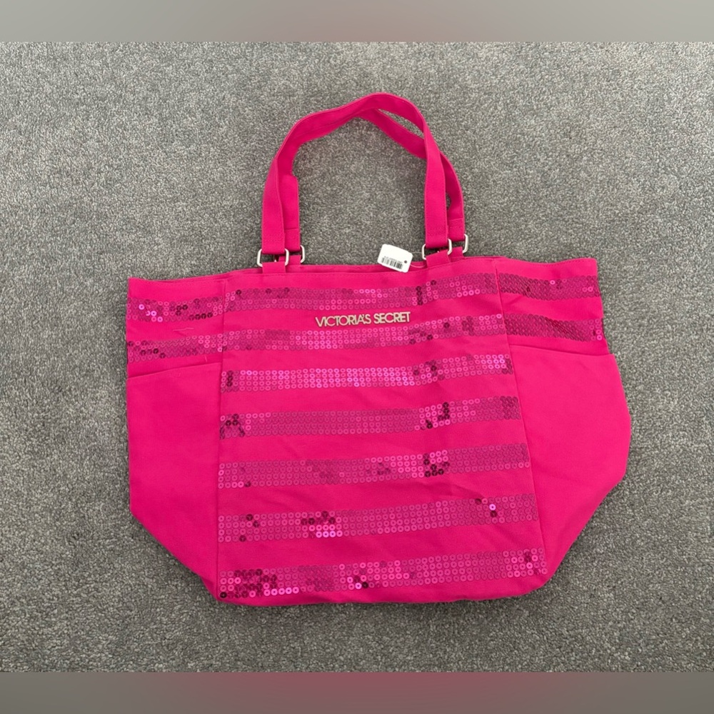 NEW w/ tags Victoria’s Secret Pink Sequins Y2K Canvas Tote Bag.  Rare Find !
